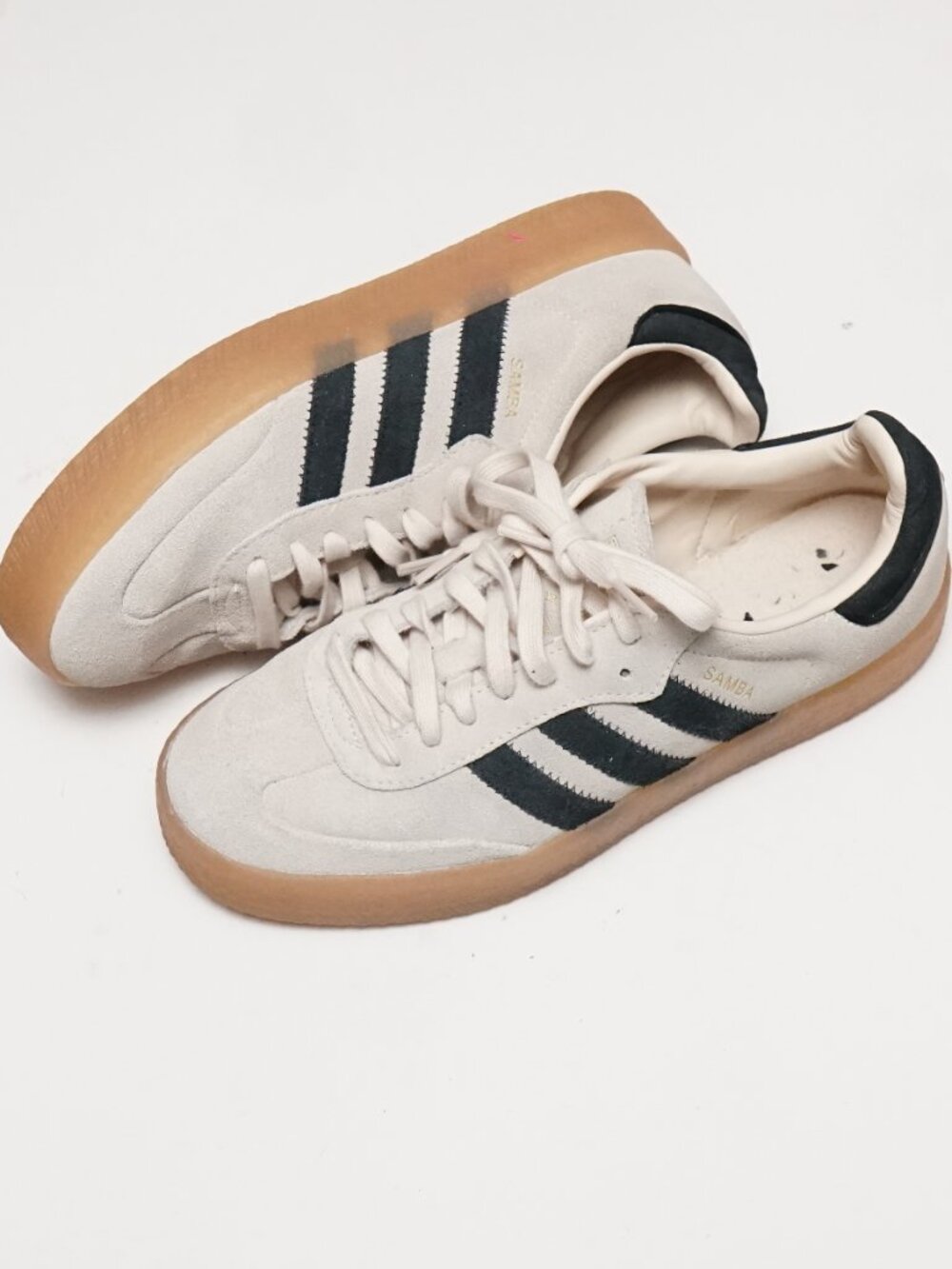 Adidas Samba sneakers for women, size 9, beige and black rubber, with platform.